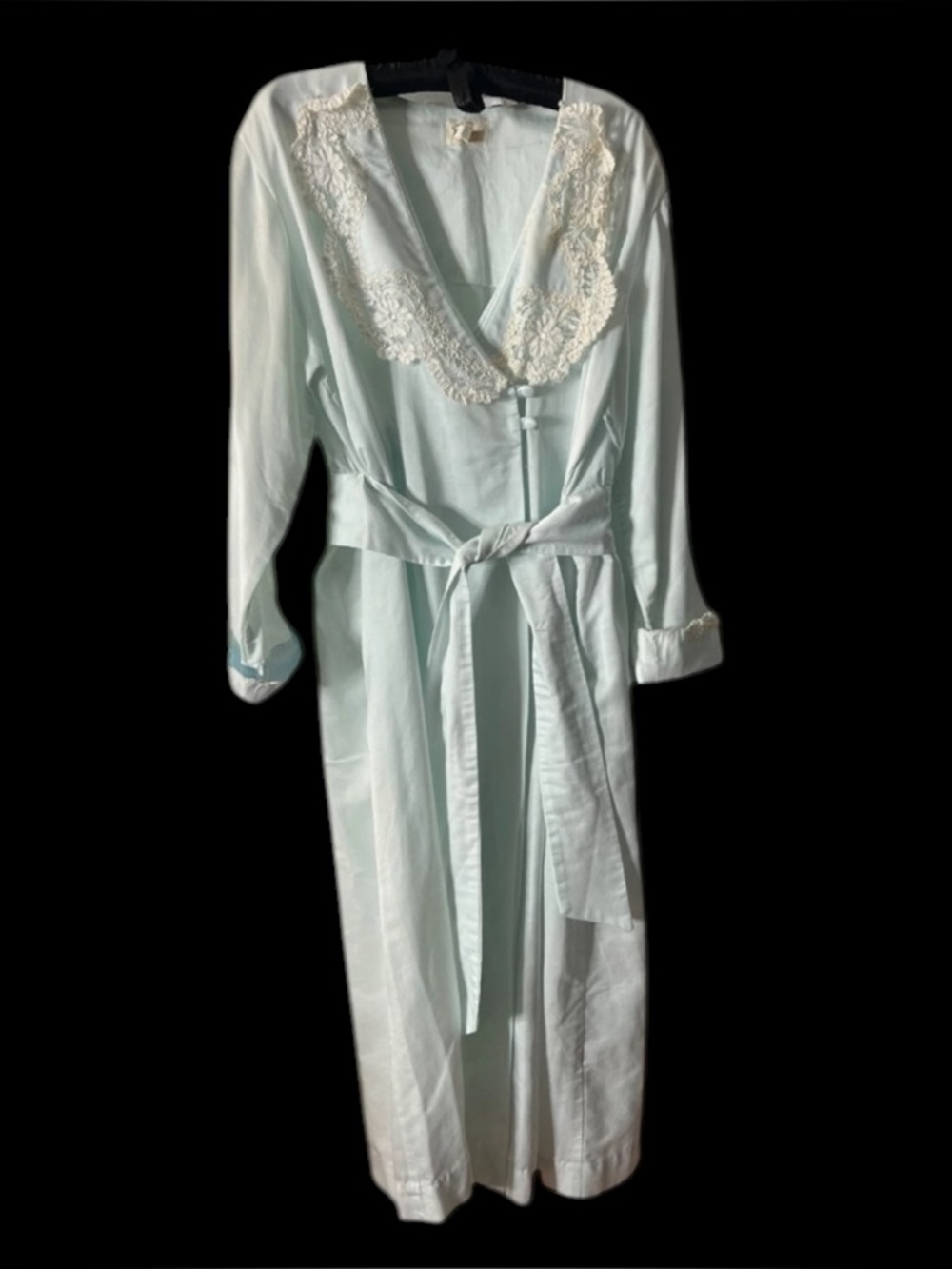 Flo Weinberg 60s Vintage Blue Belted Lace Fleece Lined Robe Sz M